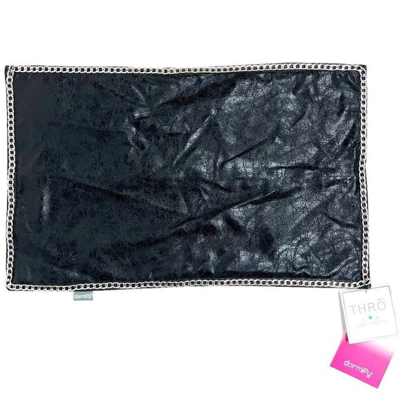 NWT THRO by Marlo Lorenz Crackle Suede Chain Trim Pillow Cover. Black. 12" x 20" - Picture 1 of 8